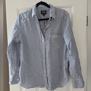 J. crew White Blue Striped Long Sleeve Button Down Classic Shirt Size 14
